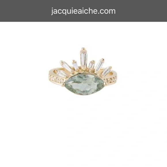 One of one - Jacquie Aiche - Marquise green amethyst, diamond baguette lash ring - Picture 2 of 4